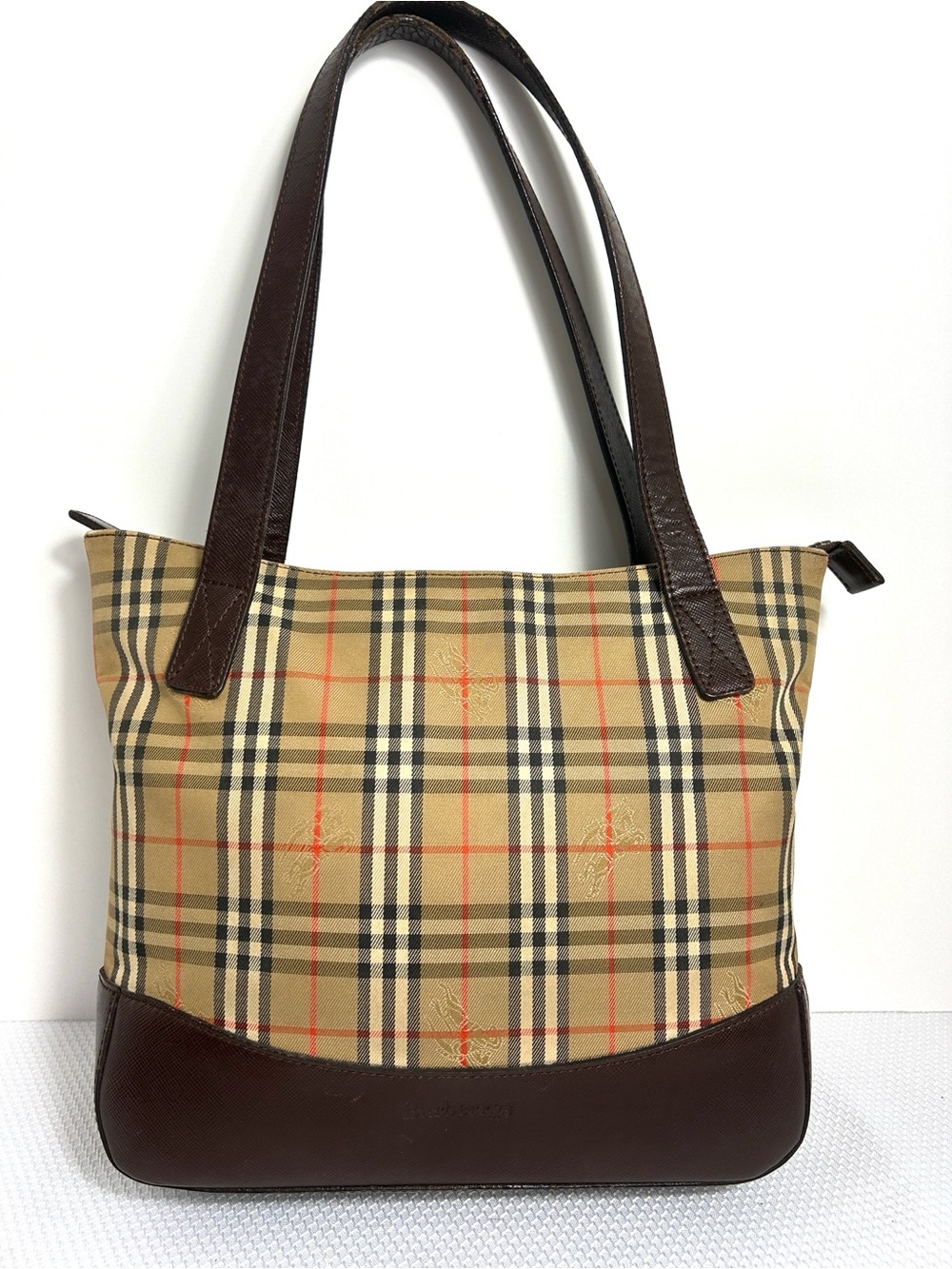 Burberry Haymarket Nova Check Two Handles Canvas Leather Shoulder Bag SM Purse